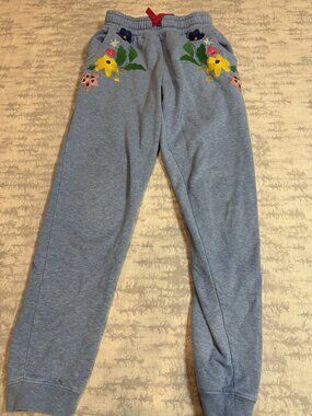 Mini Boden Gray Flower Applique Joggers 10Y